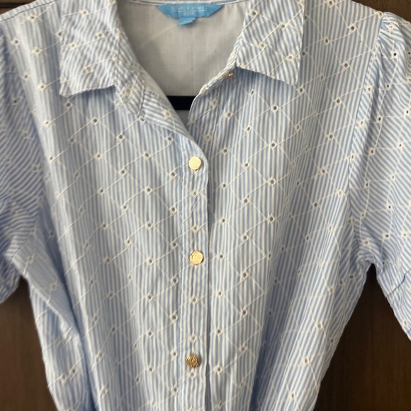 Draper James Eyelet Belted Button Front Cotton Puff Sleeve Dress Size XS - Picture 8 of 10